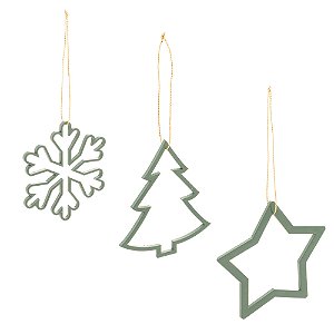CONJUNTO 3 ENFEITES DE MADEIRA PARA ÁRVORE DE NATAL VAZADO VERDE 8CM - WOODART