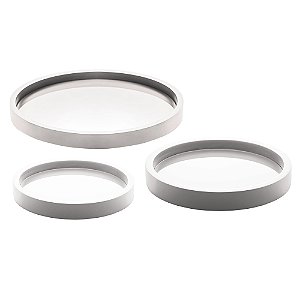 CONJUNTO 3 BANDEJAS DE MADEIRA LAQUEADO COM VIDRO OFF -WHITE - WOODART