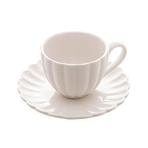 CONJUNTO 2 XÍCARAS DE CAFÉ DE PORCELANA COM PIRESPÉTALA BRANCO MATT 90ML - WOLFF