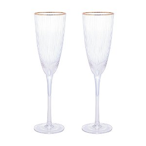 CONJUNTO 2 TAÇAS DE CHAMPANHE DE VIDRO COM BORDA DOURADA LINES 300ML - WOLFF
