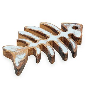 CONJUNTO 2 DESCANSOS PARA PANELA EM MADEIRA TECA PEIXE NORONHA AZUL 22CM X 14CM X 2CM - WOLFF CRAFT