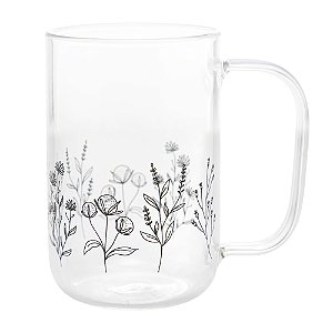 CONJUNTO 2 CANECAS DE VIDRO BOROSSILICATO RESISTENTE A CALOR FLOR 280ML - WOLFF
