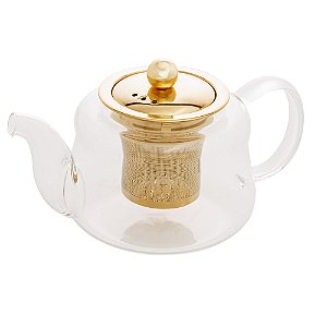 CHALEIRA DE VIDRO RESISTENTE A CALOR COM DIFUSOR DOURADO INOX 600ML - WOLFF