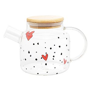 CHALEIRA DE VIDRO BOROSSILICATO COM TAMPA DE BAMBU HEART 600ML - WOLFF