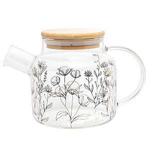 CHALEIRA DE VIDRO BOROSSILICATO COM TAMPA DE BAMBU FLOR 600ML - WOLFF