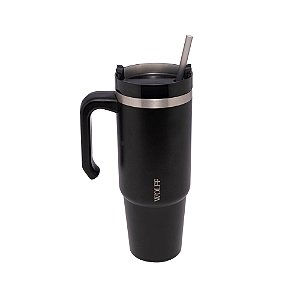 CANECA TÉRMICA PAREDE DUPLA SLIMTERM COM BASE ERGONÔMICA E CANUDO PRETA 890ML - WOLFF