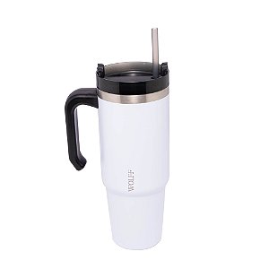 CANECA TÉRMICA PAREDE DUPLA SLIMTERM COM BASE ERGONÔMICA E CANUDO CINZA 890ML - WOLFF