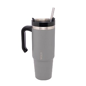 CANECA TÉRMICA PAREDE DUPLA SLIMTERM COM BASE ERGONÔMICA E CANUDO BRANCA 890ML - WOLFF