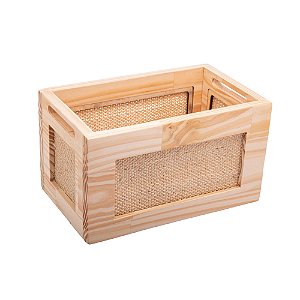 CAIXOTE DE MADEIRA COM SISAL PINUS 30CM X 18CM X 18CM - WOODART