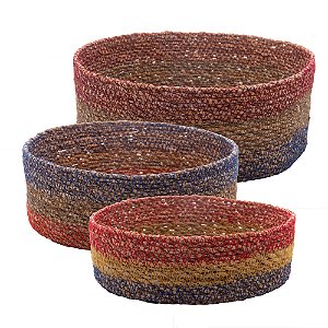 CONJUNTO 3 CESTAS REDONDAS RETAS DE FIBRA NATURAL COLORIDO - WOLFF
