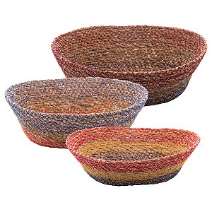 CONJUNTO 3 CESTAS OVAIS DE FIBRA NATURAL COLORIDO - WOLFF