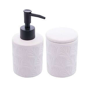 CONJUNTO 2 PEÇAS PARA BANHEIRO DE CERÂMICA LEAF BRANCO - WOLFF