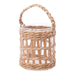 CASTIÇAL DE VIDRO E FIBRA NATURAL 8,5CM X 10CM - WOLFF