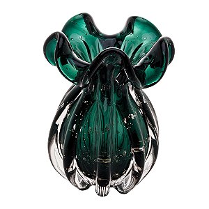VASO DE VIDRO ITALY VERDE ESMERALDA E DOURADO 13CM X 17CM - WOLFF