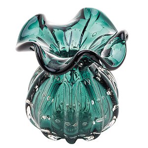 VASO DE VIDRO ITALY VERDE ESMERALDA E DOURADO 10CM X 11CM - WOLFF