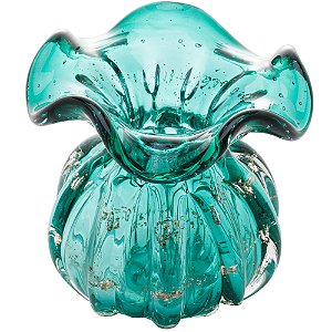 VASO DE VIDRO ITALY TIFFANY E DOURADO 11,5CM X 13CM - WOLFF
