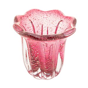 VASO DE VIDRO ITALY ROSA E DOURADO 12CM X 11CM - WOLFF