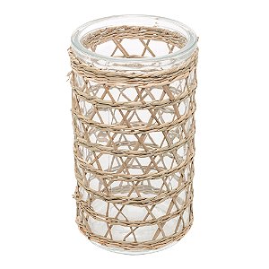 VASO DE VIDRO E FIBRA NATURAL 8,5CM X 15,5CM - WOLFF