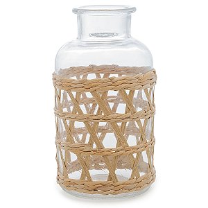 VASO DE VIDRO E FIBRA NATURAL 10CM X 19,5CM - WOLFF