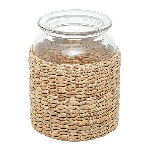 VASO DE VIDRO E FIBRA NATURAL 10CM X 14CM - WOLFF
