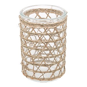 VASO DE VIDRO E FIBRA NATURAL 10CM X 13CM - WOLFF