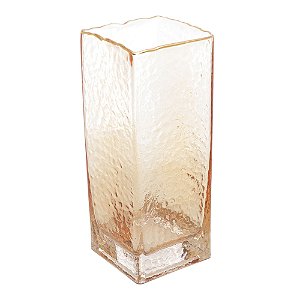 VASO DE VIDRO COM BORDA DOURADA ÂMBAR TAJ 10CM X 10CM X 25CM - WOLFF