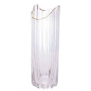 VASO DE VIDRO COM BORDA DOURADA 10CM X 30CM - WOLFF