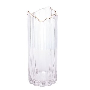 VASO DE VIDRO COM BORDA DOURADA 10CM X 25CM - WOLFF