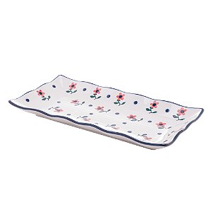 TRAVESSA RETANGULAR DE CERÂMICA VINTAGE FLORES 27,5CM X 13,5CM X 3CM - WOLFF