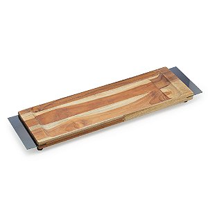 TÁBUA PARA SERVIR DE MADEIRA COM ALÇA GRAFITE TECA 46CM X 13CM X 4CM - WOLFF CRAFT
