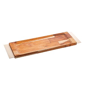 TÁBUA PARA SERVIR DE MADEIRA COM AÇO INOX TECA CHAMPANHE 46CM X 13CM X 3,5CM - WOLFF CRAFT