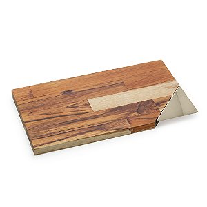 TÁBUA PARA SERVIR DE MADEIRA COM AÇO INOX TECA CHAMPANHE 40CM X 23CM X 2CM - WOLFF CRAFT