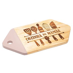 TÁBUA DE MADEIRA PINUS LAQUEADA DIA DAS MÃES ROSA 40CM X 23CM X 1,6CM - WOODART