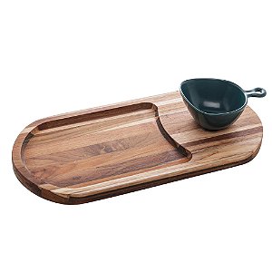 TÁBUA DE MADEIRA COM BOWL EM DE PORCELANA TECA 41CM X 20CM X 8CM - WOLFF CRAFT