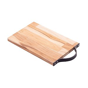 TÁBUA DE MADEIRA COM ALÇA EM COURO TECA 35CM X 20CM X 2CM - WOLFF CRAFT