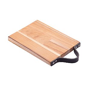 TÁBUA DE MADEIRA COM ALÇA EM COURO TECA 25CM X 15CM X 2CM - WOLFF CRAFT