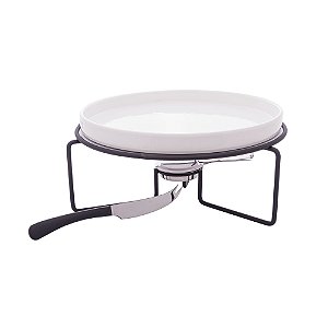 RECHAUD PARA QUEIJO BRIE DE CERÂMICA COM SUPORTE E FACA DE AÇO INOX PRETO FOSCO 31CM X 14CM - WOLFF