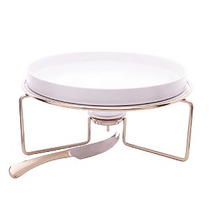 RECHAUD PARA QUEIJO BRIE DE CERÂMICA COM SUPORTE E FACA DE AÇO INOX CHAMPANHE 31CM X 14CM - WOLFF