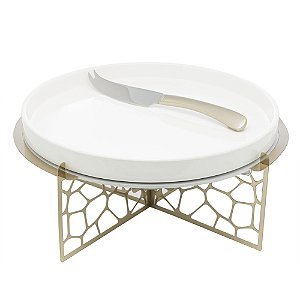 RECHAUD DE CERÂMICA COM SUPORTE DE AÇO INOX E FACA MAHAL CHAMPANHE 17CM X 17CM X 14CM - WOLFF
