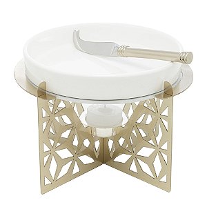 RECHAUD DE CERÂMICA COM SUPORTE DE AÇO INOX E FACA GARDEN CHAMPANHE 17CM X 17CM X 14CM - WOLFF