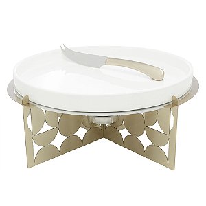 RECHAUD DE CERÂMICA COM SUPORTE DE AÇO INOX E FACA BAUHAUS CHAMPANHE 30CM X13CM - WOLFF