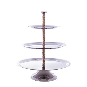 PRATO TRIPLO PARA DOCES DE AÇO INOX COM SISAL NATURE 34CM X 28CM - WOLFF