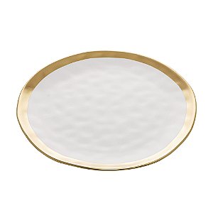 PRATO PARA SOBREMESA DE PORCELANA DUBAI BRANCO E DOURADO 21 CM - WOLFF
