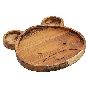 PRATO PARA SOBREMESA DE MADEIRA EM FORMATO DE URSO TECA KIDS 22CM X 22CM X 2,5CM - WOLFF CRAFT