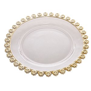 PRATO PARA SOBREMESA DE CRISTAL DAISY BORDA DOURADA 20CM - WOLFF