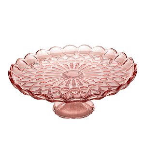 PRATO PARA BOLO DE CRISTAL COM PÉ ANGEL ROSA 32CM X 11CM - WOLFF