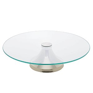 PRATO GIRATÓRIO PARA BOLO DE VIDRO COM PÉ DE AÇO INOX MÔNACO CHAMPANHE 40CM - WOLFF
