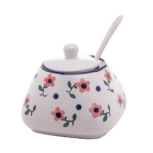 POTE DE CERÂMICA COM COLHER VINTAGE FLORES 10CM X 8CM - WOLFF
