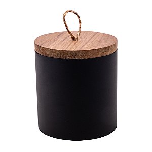 POTE DE AÇO INOX COM TAMPA EM MADEIRA TECA PRETO 13CM X 10CM - WOLFF CRAFT