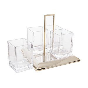 PORTA TALHERES DE CRISTAL E AÇO INOX TORCELLO CHAMPANHE 24CM X 22CM - WOLFF